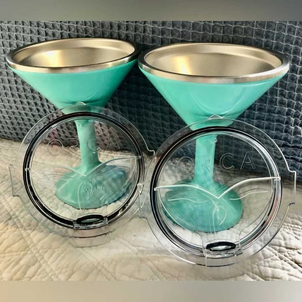 Orca Seafoam Stainless insulated Martini Glasses w/ Tail Lid to Keep Cold